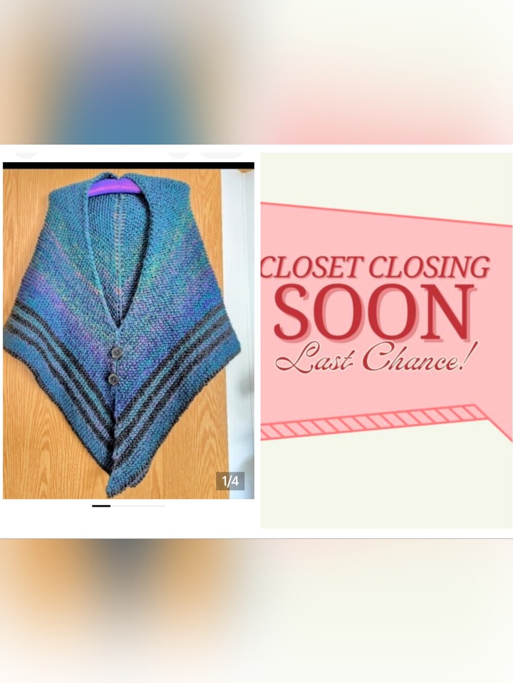 MAKE AN OFFER///Blue-Purple Knit Shawl Cardigan with Button Front